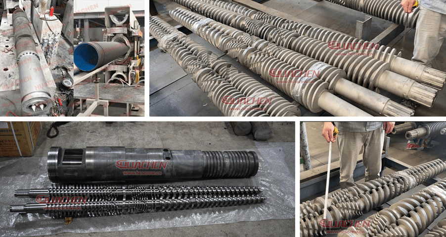 pe pipe making extruder conical twin screw barrel manufacturer in china huachen PE pipe extruder screw barrels